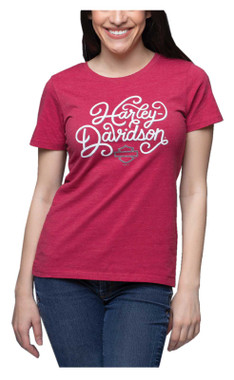 Harley-Davidson Women's Embellished Leave Crew-Neck Short Sleeve Tee – Red - Wisconsin Harley-Davidson