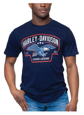 Harley-Davidson Men's Eagle Badge Crew-Neck Cotton Short Sleeve Tee, Navy - Wisconsin Harley-Davidson