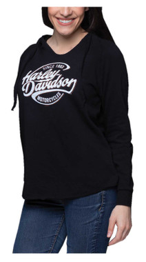 Harley-Davidson Women's Oil Surge Raw-Edge V-Neck Pullover Hoodie, Black - Wisconsin Harley-Davidson