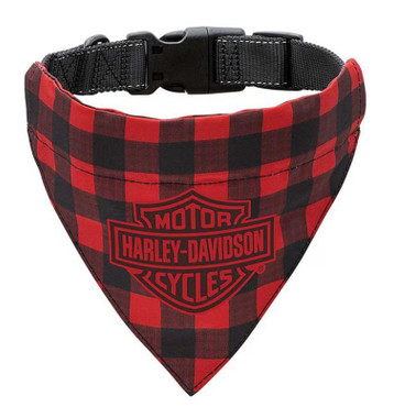 Harley-Davidson Bar & Shield Plaid Pet Bandana Collar, Small/Medium, Black & Red - Wisconsin Harley-Davidson