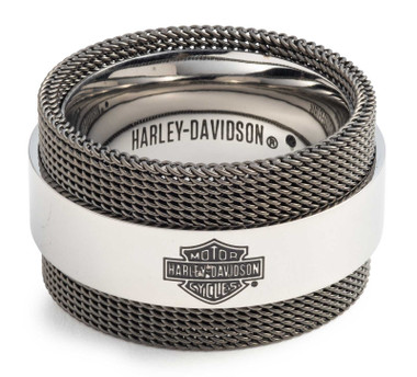 Harley-Davidson Men's Bar & Shield Logo Mesh Chain Ring, Stainless Steel - Wisconsin Harley-Davidson