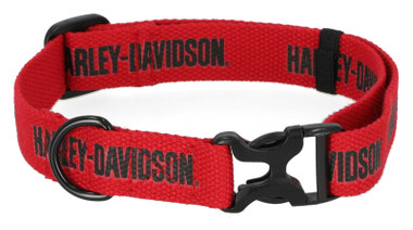 Harley-Davidson Cotton Webbing H-D Text Adjustable Pet Collar – Red/Black - Wisconsin Harley-Davidson