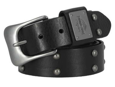Harley-Davidson Men's Western Dome Studded Genuine Leather Belt - Black - Wisconsin Harley-Davidson