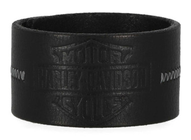 Harley-Davidson Men's Bar & Shield Stitch Genuine Leather Adjustable Cuff, Black - Wisconsin Harley-Davidson