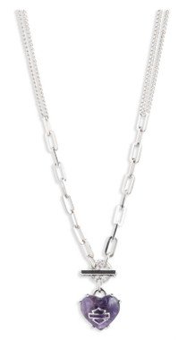Harley-Davidson Women's 24 in. Amethyst Bar & Shield Heart Toggle Chain Necklace - Wisconsin Harley-Davidson