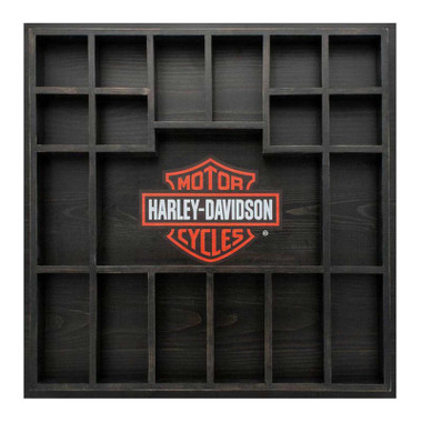 Harley-Davidson Bar & Shield Shot Glass Display Case - Solid Black Wood - Wisconsin Harley-Davidson