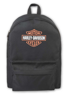 Harley-Davidson Bar & Shield Graphic Backpack w/Adjustable Straps - Black/Orange - Wisconsin Harley-Davidson