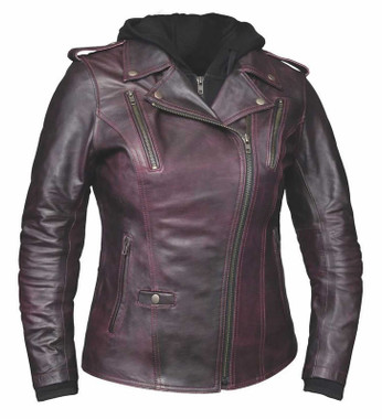 Derringer Women's 3-IN-1 Lambskin Hooded Leather Motorcycle Jacket - Purple - Wisconsin Harley-Davidson