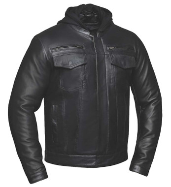 Derringer Men's Hooded Vented Lambskin Leather Motorcycle Jacket, Black - Wisconsin Harley-Davidson