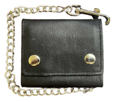Derringer Men's Biker Chain Leather Tri-Fold Wallet - Classic Black - Wisconsin Harley-Davidson