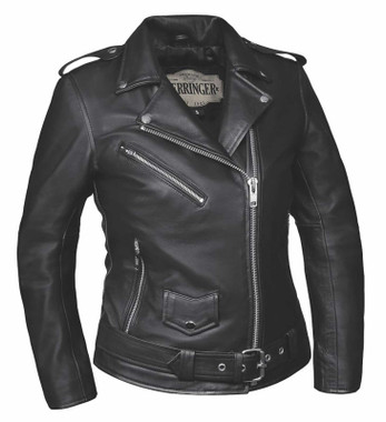 Derringer Women's Biker Premium Lambskin Leather Motorcycle Jacket - Solid Black - Wisconsin Harley-Davidson