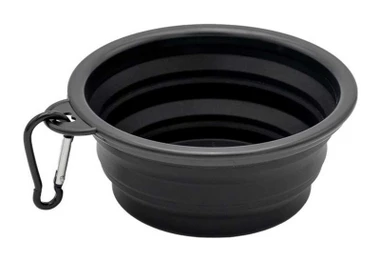 Harley-Davidson Collapsible Pet Bowl, Food Grade Silicone w/Carabiner Clip, Gray - Wisconsin Harley-Davidson