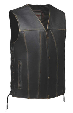 UNIK Men's Premium Cowhide Leather Snap Front Motorcycle Vest - Colorado Brown - Wisconsin Harley-Davidson