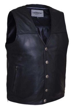 UNIK Men's Premium Cowhide Leather Buffalo Snaps Motorcycle Vest - Black - Wisconsin Harley-Davidson