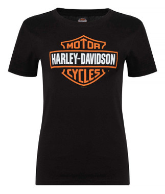 Harley-Davidson Women's Bar & Shield Logo On Black Short Sleeve Crew-Neck Tee - Wisconsin Harley-Davidson