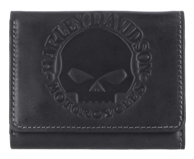 Harley-Davidson Men's Willie G Skull Snap Tri-Fold Leather Wallet, Black - Wisconsin Harley-Davidson