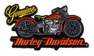 Harley-Davidson 1.5 inch. Genuine Knucklehead Metal Pin, Black & Orange Finish - Wisconsin Harley-Davidson