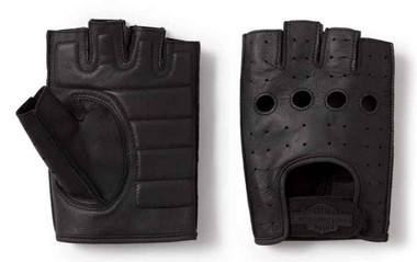 Harley-Davidson Men's Fingerless Leather Riding Gloves, Black 98116-25VM - Wisconsin Harley-Davidson