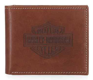 Harley-Davidson Men's Laser Bar & Shield Logo Billfold Leather Wallet - Brown - Wisconsin Harley-Davidson