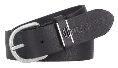 Harley-Davidson Women's Metal Bar & Shield Detail Keeper Leather Belt, Black - Wisconsin Harley-Davidson