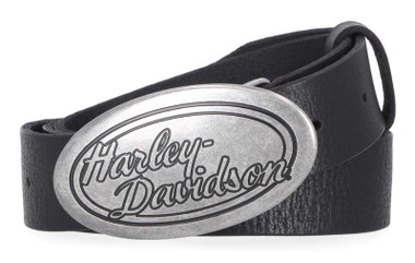 Harley-Davidson Women's Oval H-D Script Buckle Genuine Leather Belt, Black - Wisconsin Harley-Davidson