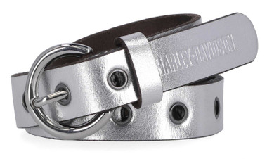 Harley-Davidson Women's B&S Eyelet Metallic Genuine Leather Belt, Silver - Wisconsin Harley-Davidson