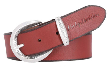 Harley-Davidson Women's Filigree Buckle & Keeper Genuine Leather Belt, Brown - Wisconsin Harley-Davidson