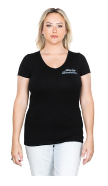 Harley-Davidson Women's Acid Chrome Short Sleeve V-Neck Tee Shirt, Black - Wisconsin Harley-Davidson