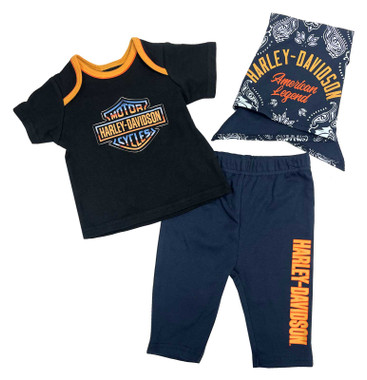 Harley-Davidson Baby Boys' 3-piece Bar & Shield Logo Tee & Pant Newborn Gift Set - Wisconsin Harley-Davidson