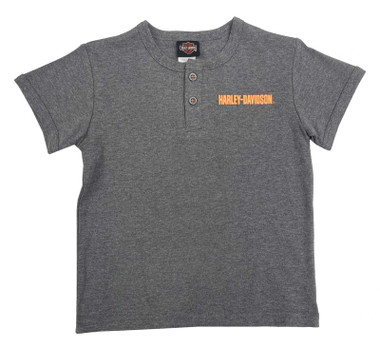 Harley-Davidson Big Boys' Eagle Knit Button Henley Short Sleeve Shirt, Gray - Wisconsin Harley-Davidson