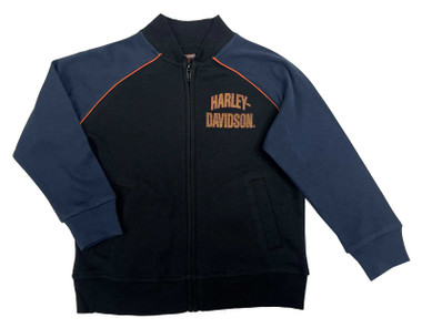 Harley-Davidson Little Boys' Knit Varsity Sweatshirt Jacket, Blue/Black - Wisconsin Harley-Davidson