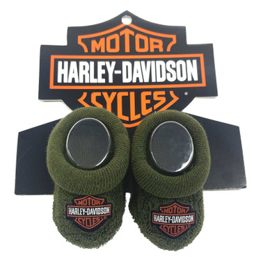 Harley-Davidson Baby Boys' Bar & Shield Patch Newborn Booties Socks, Green - Wisconsin Harley-Davidson