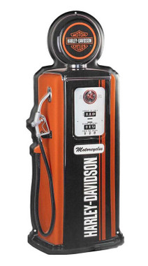 Harley-Davidson Embossed Gas Pump Metal Sign, Custom Shaped Orange & Black - Wisconsin Harley-Davidson