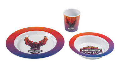 Harley-Davidson Kid's Ombre Eagle Logo Cup & Plate Set, Durable Melamine - Wisconsin Harley-Davidson