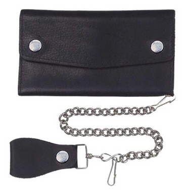 Derringer Men's Biker Chain Double Snap Cowhide Leather Tall Wallet - Black - Wisconsin Harley-Davidson