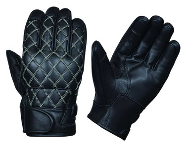 Derringer Men's Diamond Stitch Motorcycle Leather Full Finger Gloves, Black/Gray - Wisconsin Harley-Davidson