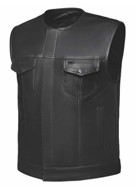 Derringer Men's Runner Premium Motorcycle Biker Leather SOA Style Vest, Black - Wisconsin Harley-Davidson