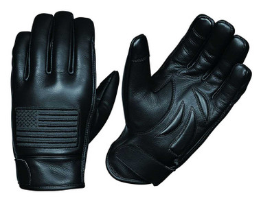 Derringer Men's USA Flag Motorcycle Biker Leather Full Finger Gloves, Black - Wisconsin Harley-Davidson