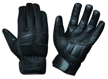 Derringer Men's Motorcycle Biker Leather Mesh Full Finger Gloves, Classic Black - Wisconsin Harley-Davidson
