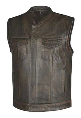 Derringer Men's Spearsfish Premium Motorcycle Biker Leather Vest, Brown - Wisconsin Harley-Davidson
