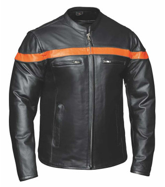 Derringer Men's Blaze Premium Motorcycle Biker Leather Jacket, Black/Orange - Wisconsin Harley-Davidson