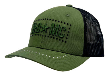 Harley-Davidson Women's Studded Medal Curved Bill Mesh Trucker Hat, Green/Black - Wisconsin Harley-Davidson