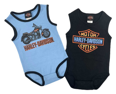 Harley-Davidson Baby Boys' 2-Pack Infant Logo Rib Creeper Set, Blue/Black - Wisconsin Harley-Davidson