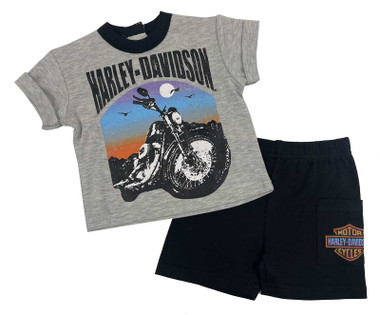 Harley-Davidson Little Boys' 2-Piece Toddler Knit Tee & Short Set, Black/Gray - Wisconsin Harley-Davidson
