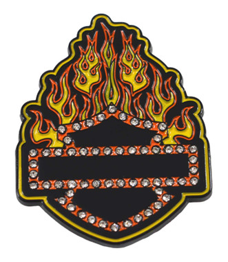 Harley-Davidson 1.5 inch. Blingin' Flames B&S Stud Metal Pin, Black Finish - Wisconsin Harley-Davidson