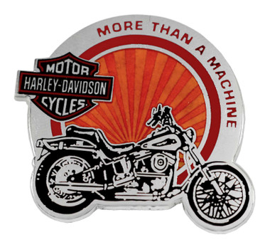 Harley-Davidson 1.5 inch. More than a Machine Metal Pin, Silver & Orange Finish - Wisconsin Harley-Davidson