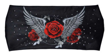 Derringer Ladies Red Rose Rhinestone Headband, Moisture-Wicking - Black/Red - Wisconsin Harley-Davidson