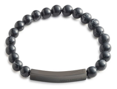 Harley-Davidson Men's 9 in. Stone Beaded Plate Stretch Bracelet, Stainless Steel - Wisconsin Harley-Davidson