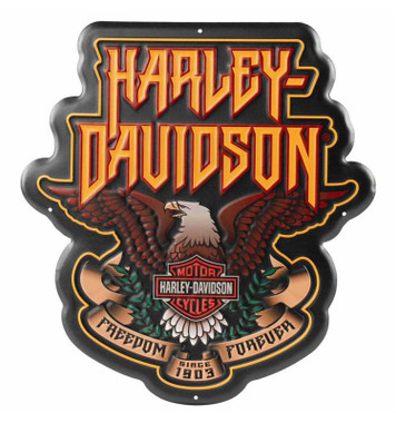 Harley-Davidson Embossed Hard Rock Eagle Metal Sign, Custom Shaped - Black - Wisconsin Harley-Davidson
