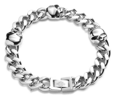 Harley-Davidson Men's 9 in. Willie G Skull Curb Chain Bracelet, Stainless Steel - Wisconsin Harley-Davidson